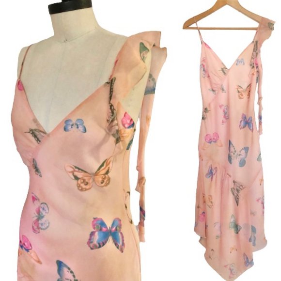 Dina Bar-El Dresses & Skirts - Dina Bar-El Silk Butterfly Asymmetrical Slip Dress
